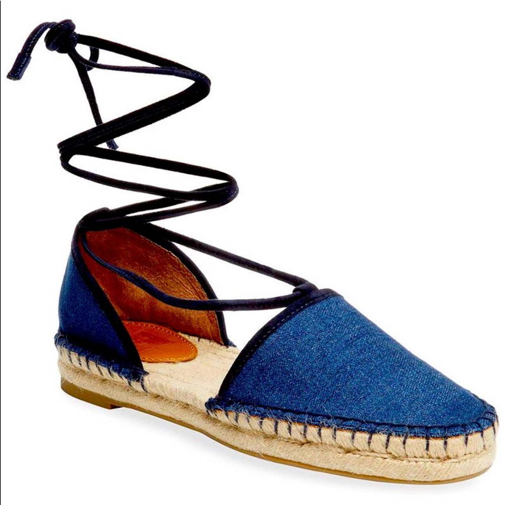 Frye Denim Ankle Wrap Espadrille Flats, size 7